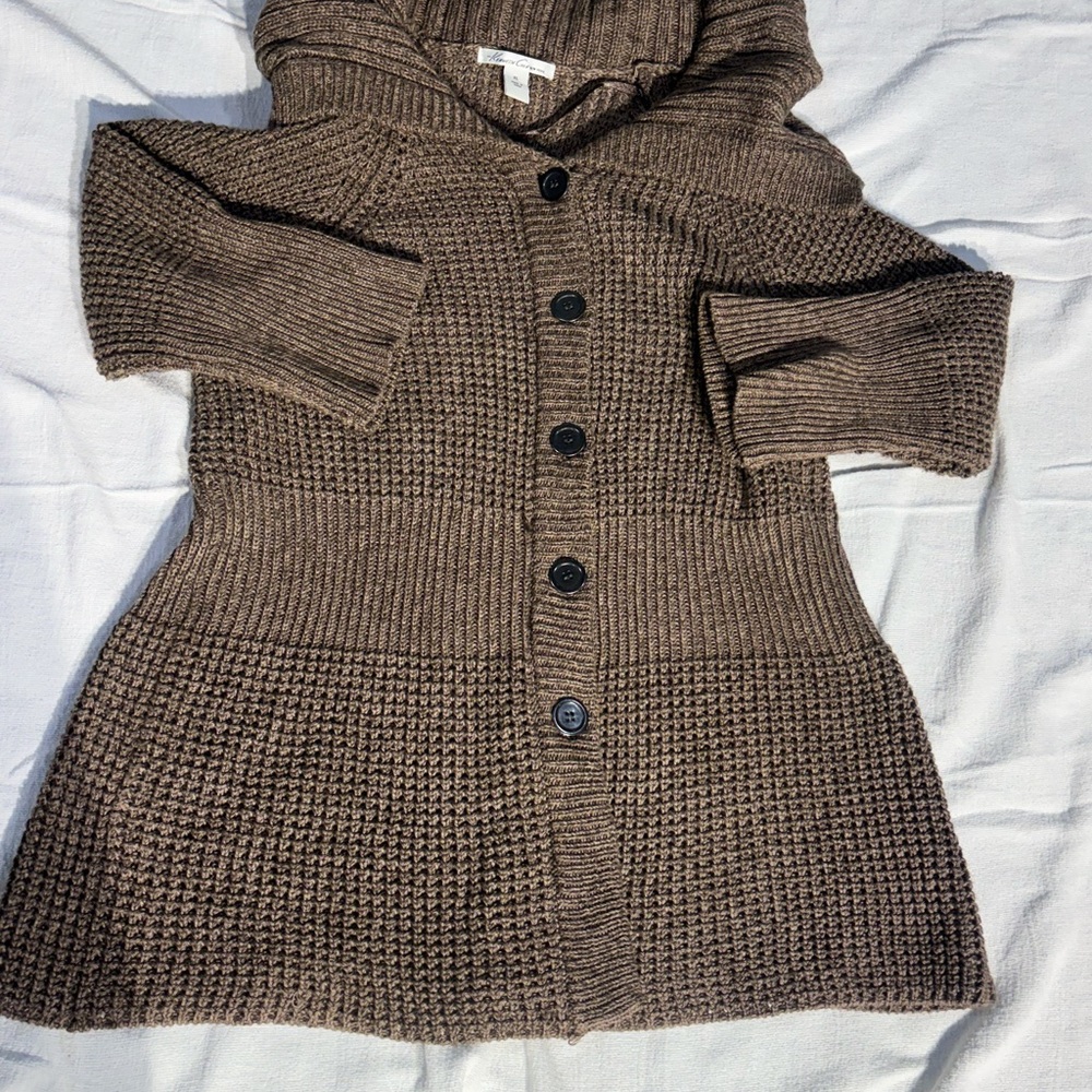 Kenneth Cole‎ Women XL Hooded Knit Cardigan Sweater Brown Cotton Blend - Picture 14 of 16
